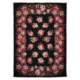 9x12 Black, Pink, Green Color Hand Woven French Aubusson Needlepoint  Wool Traditional Oriental Rug
